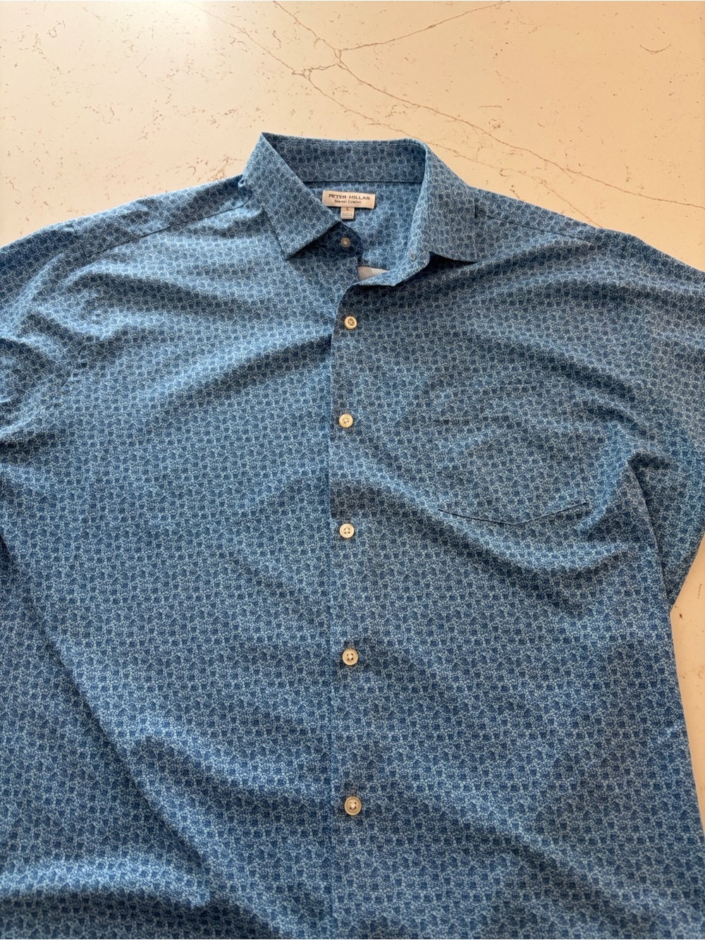 Peter Millar Blue Patterned Short-Sleeve Button-Down Shirt